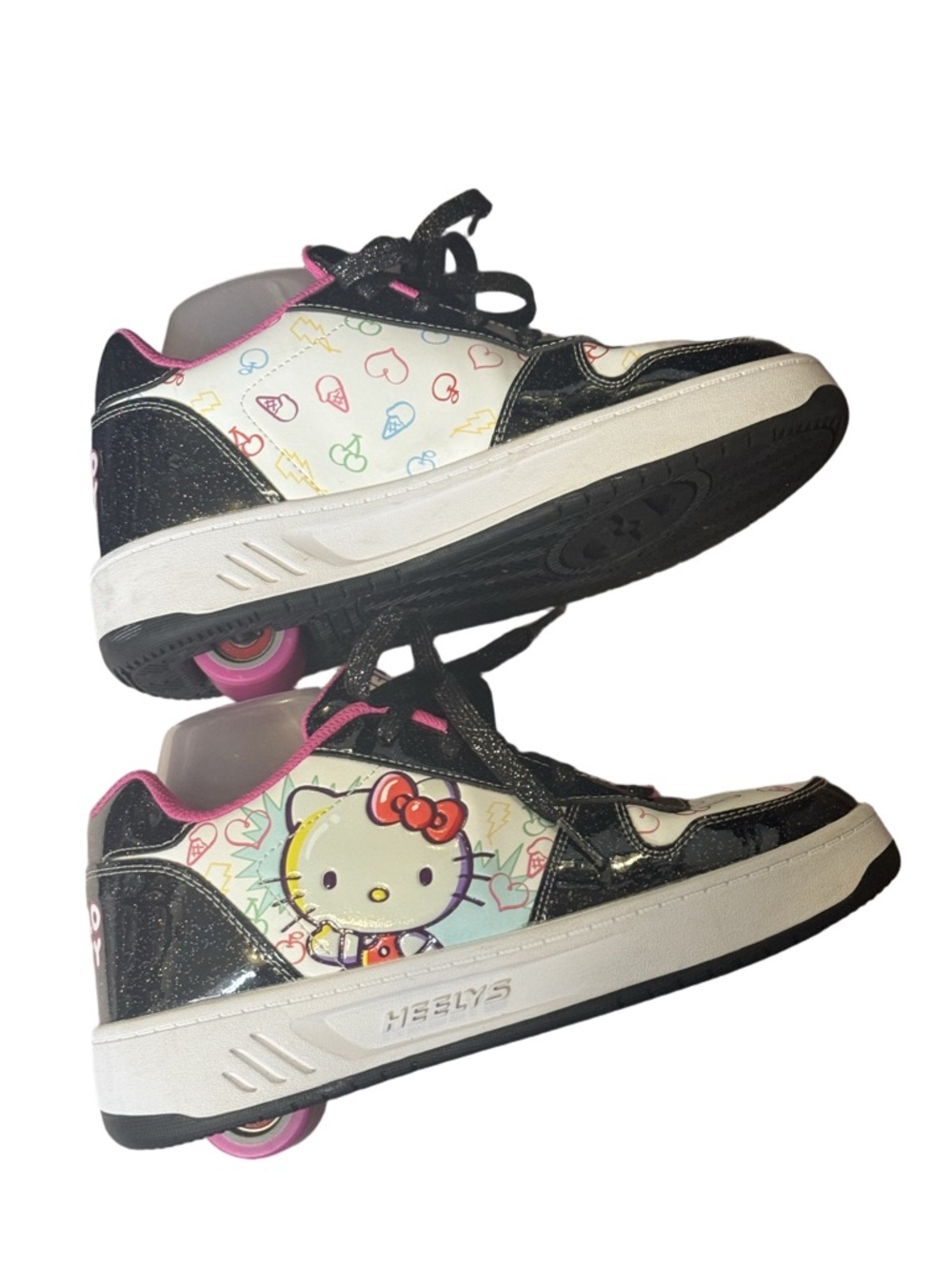 Heelys Hello Kitty Black White & Pink Light-Up Wheel Sneakers Size 7